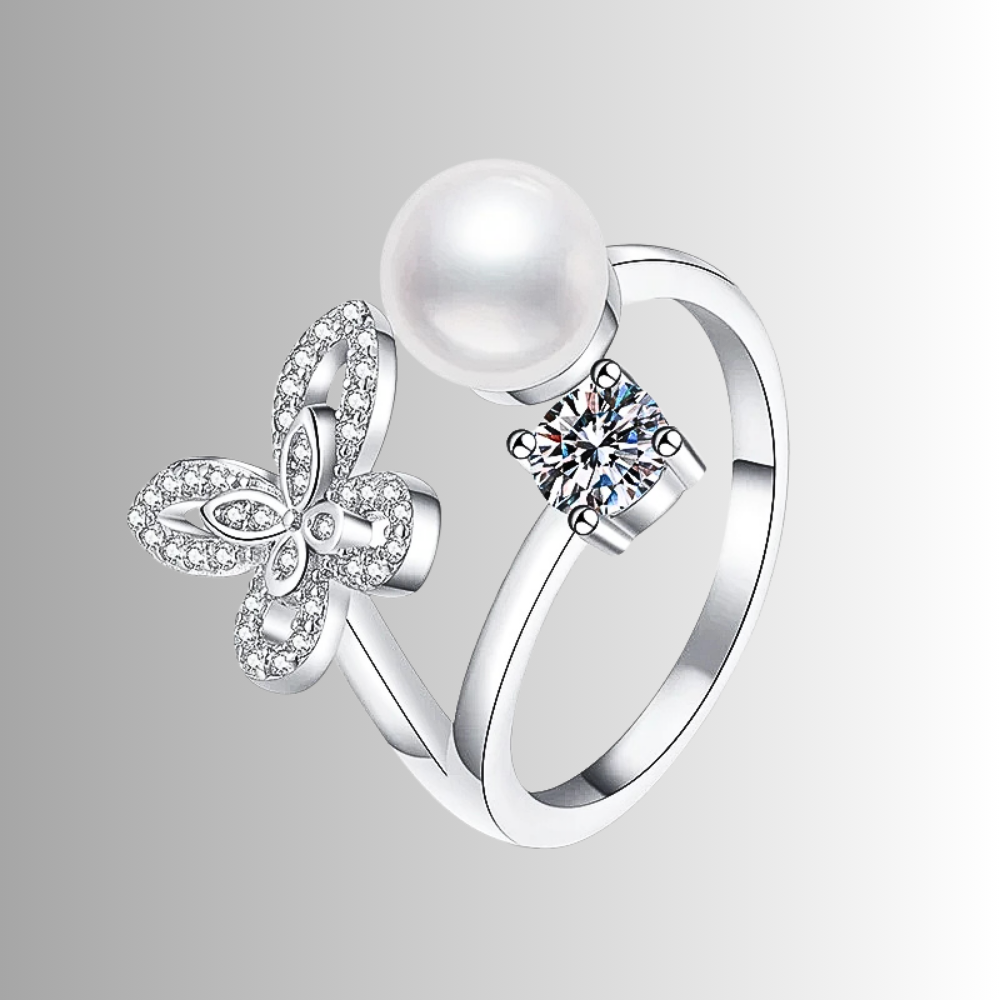Anello a Farfalla con Moissanite e Perla