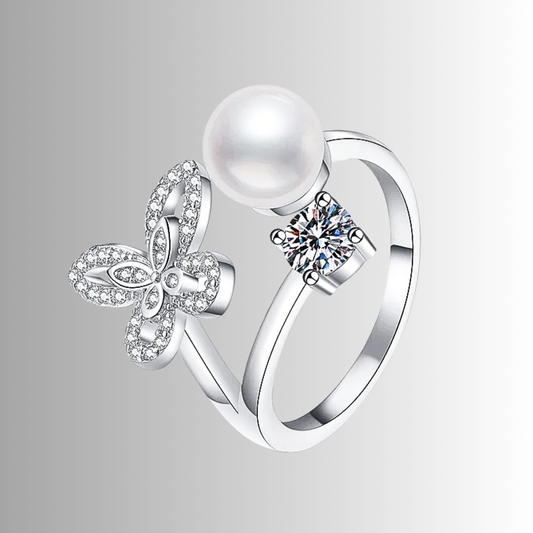Anello a Farfalla con Moissanite e Perla