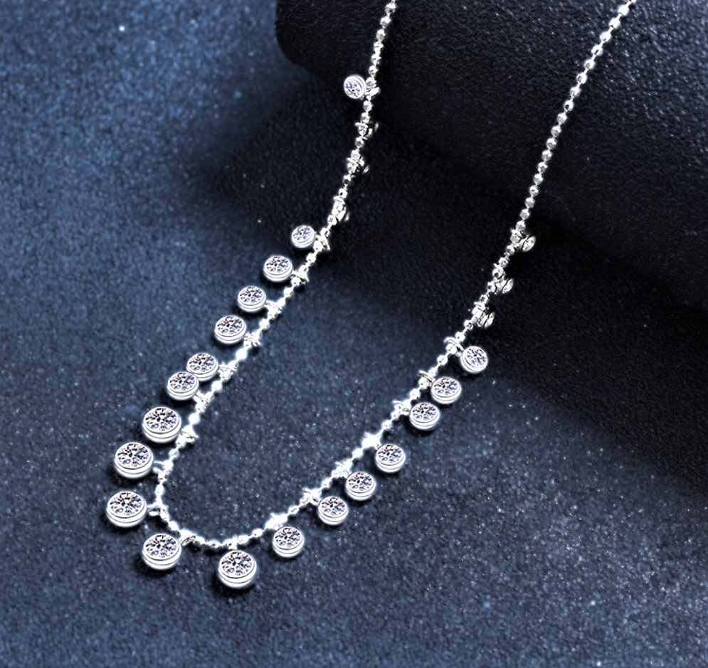 Collana con 25 Ciondoli Tondi in Moissanite per ct 4,50