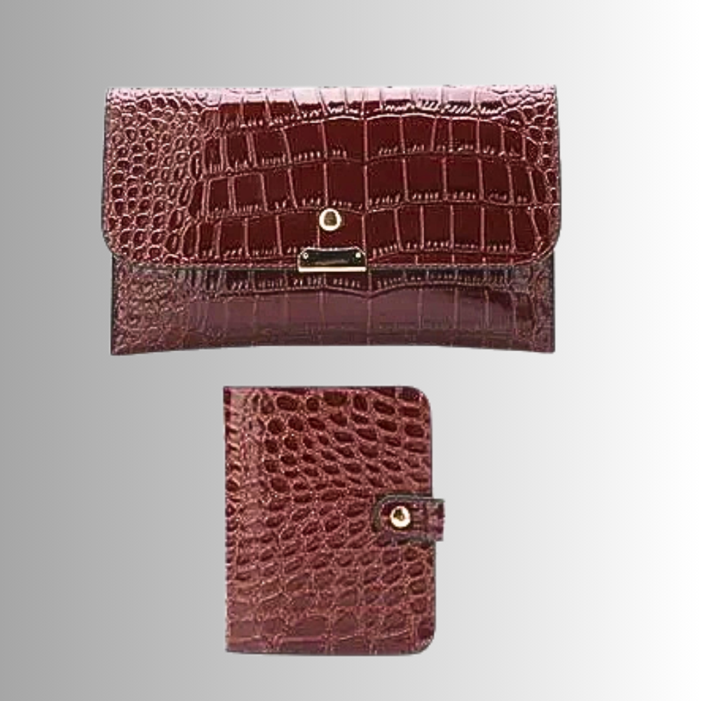 Set di Borsa, Pochette e Portachiavi in Fiore di Pelle di Vitellino