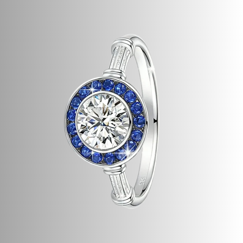 Fascetta con Moissanite per ct 1,00 e Gemme Blu Zaffiro
