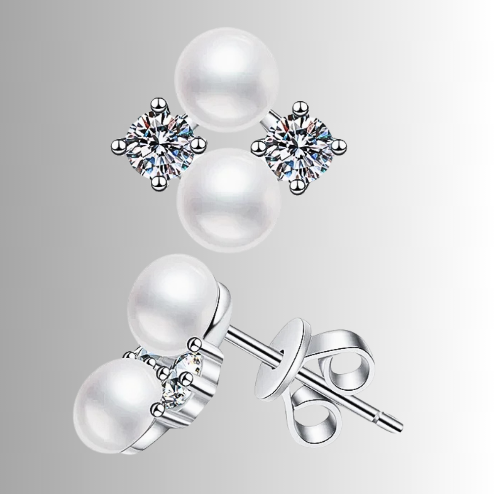 Orecchini a Perno con Moissaniti e Perle Naturali