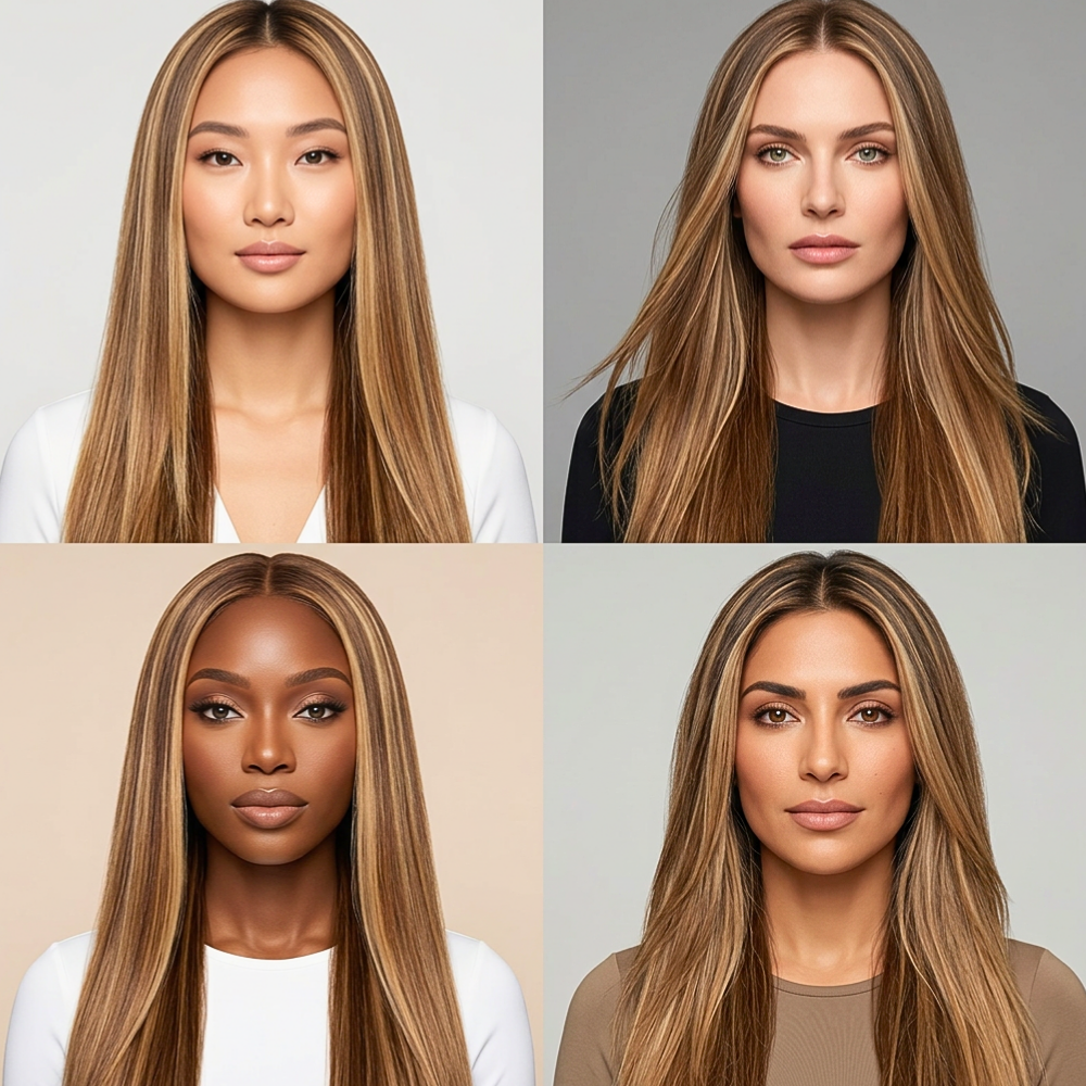 Extensions di Capelli Veri Castani con Meches