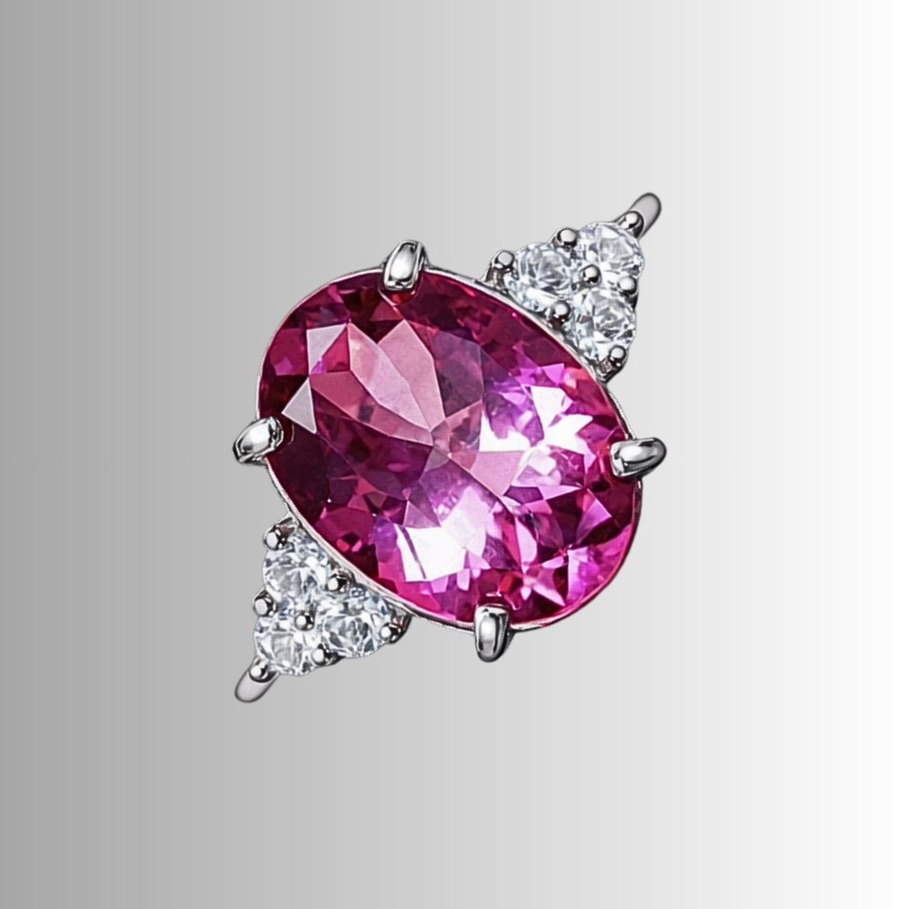 Anello con Zaffiro Rosa Ovale creato in Laboratorio di ct 6,00