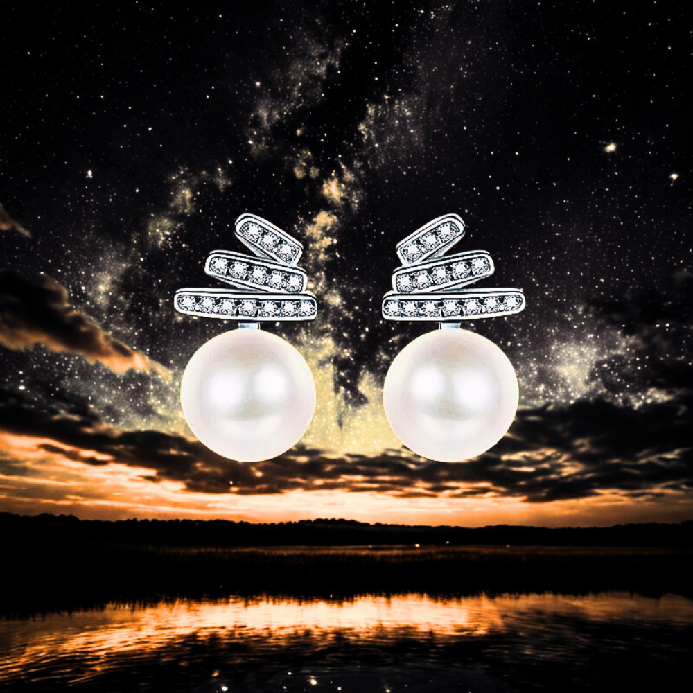 Orecchini a 3 Barrette con Moissaniti e Perle Naturali