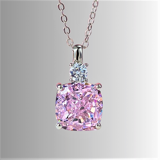 Collana con Ciondolo in Zaffiro Rosa Taglio Cuscino e Brillante Lab Grown