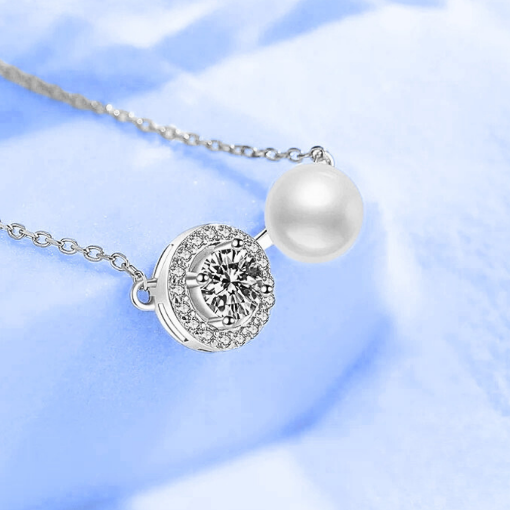 Collana con Moissaniti e Perla Naturale