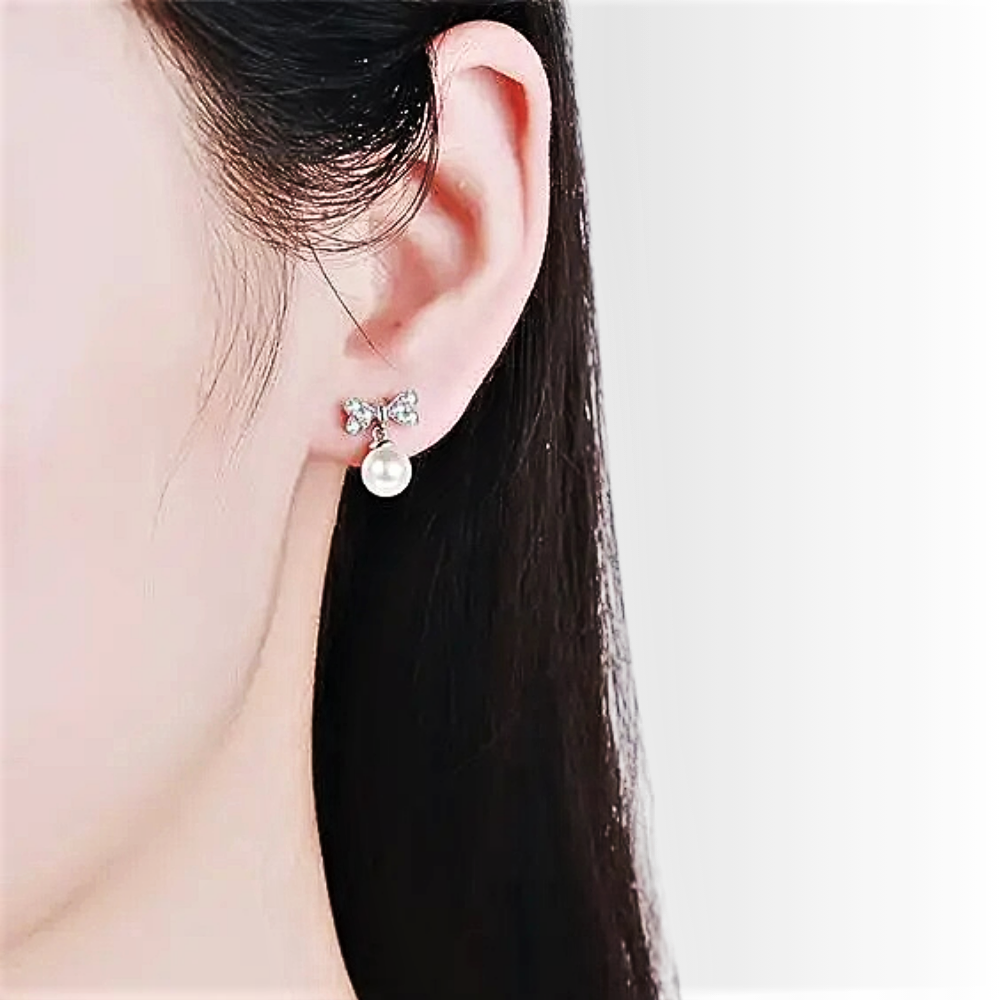 Orecchini a Fiocco con Moissaniti e Perle Naturali