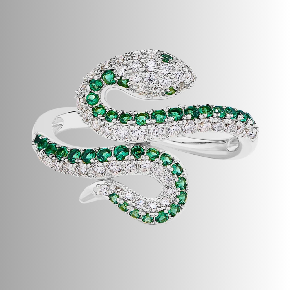 Anello a Serpente in Moissaniti Verde Smeraldo e D Color