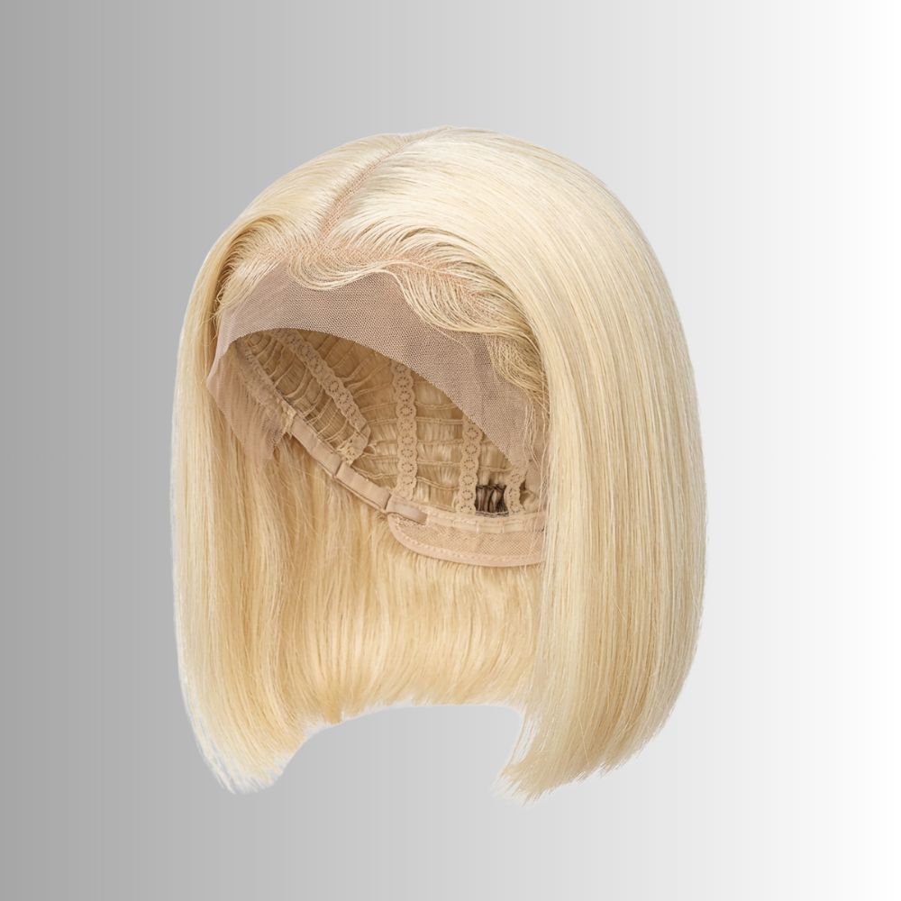 Parrucca a Caschetto con Capelli Veri Biondo Platino