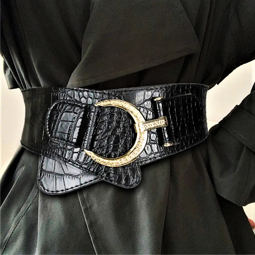 Cintura a Fascia Elastica Asimmetrica con Lavorazione Coccodrillo