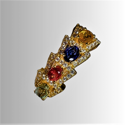 "Blurred Arrows" Ring with Natural Stones 