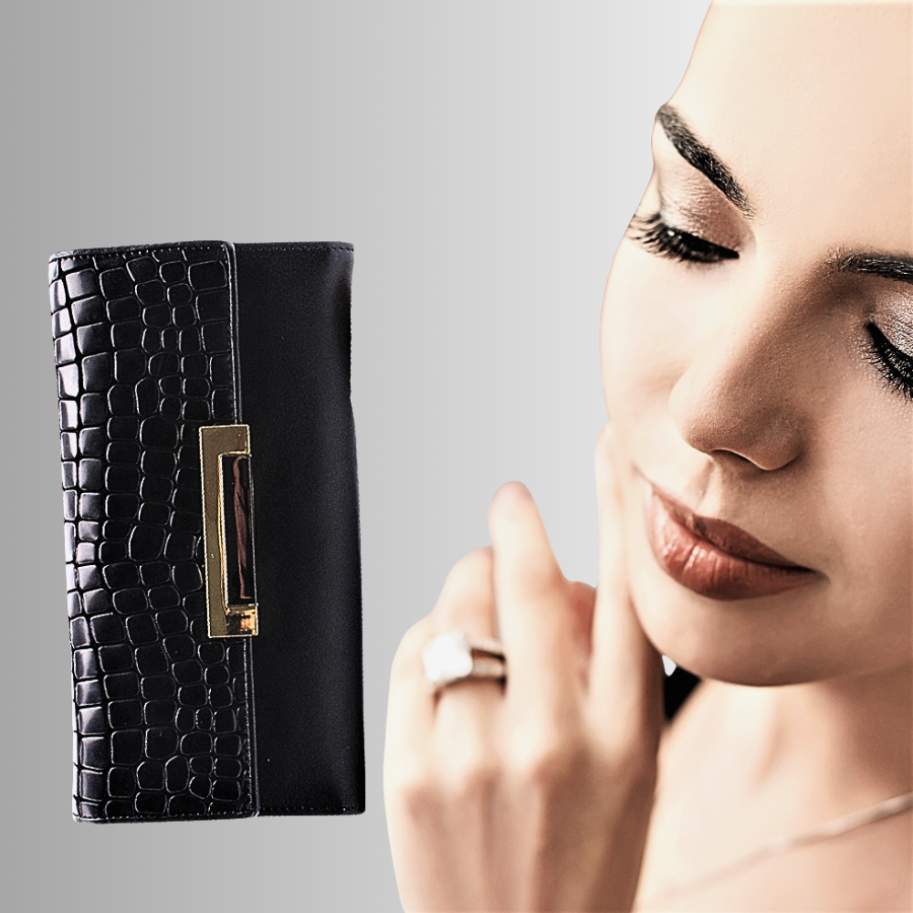 Cartera de piel de vacuno auténtica con textura de cocodrilo