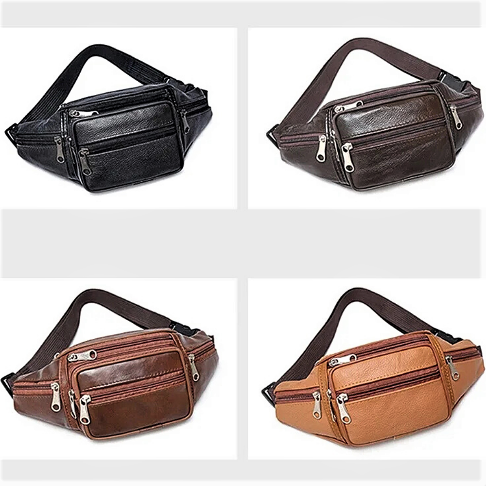 Marsupio a 6 Tasche in Vera Pelle di Vitellino