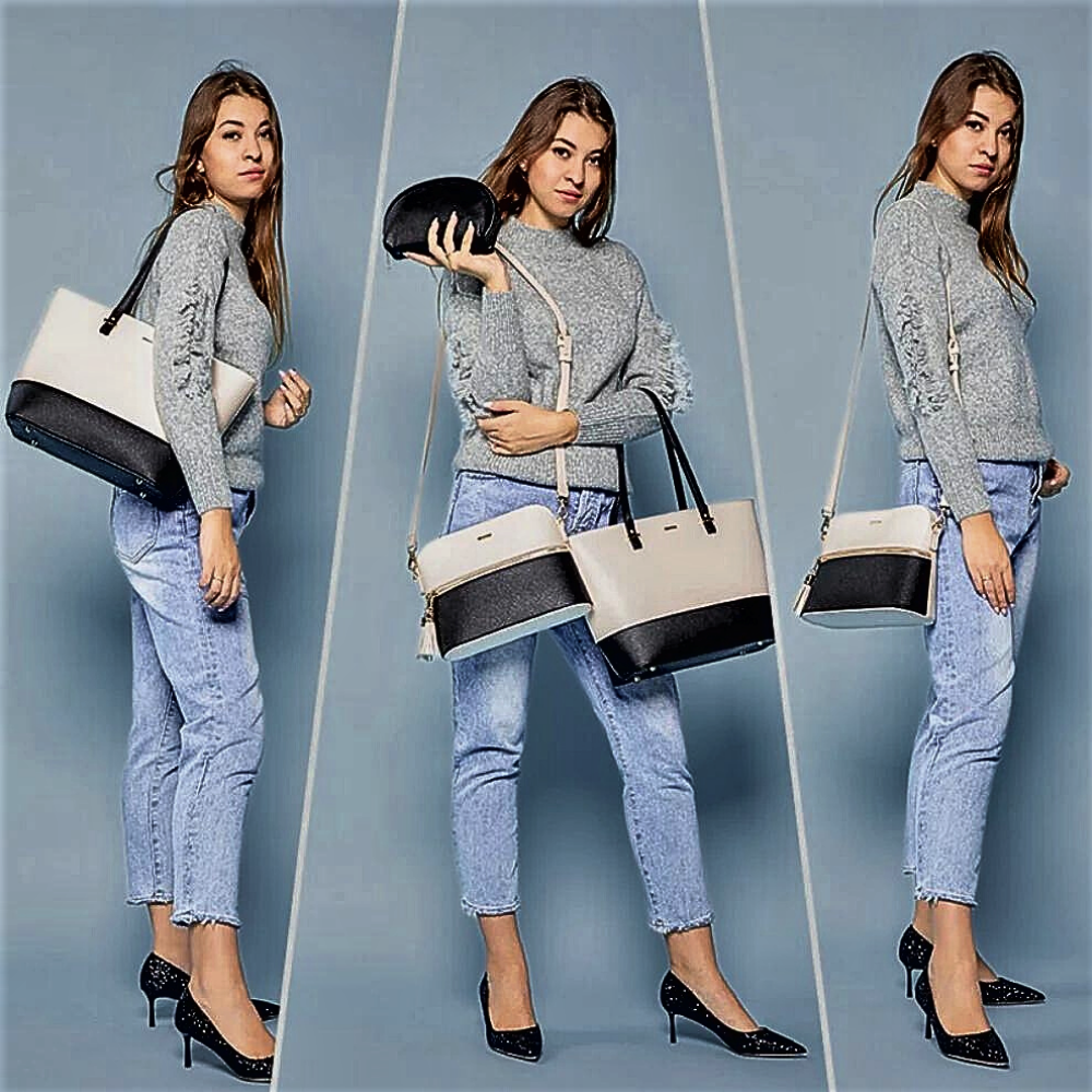 Conjunto de dos bolsos y un clutch: elegancia y funcionalidad 