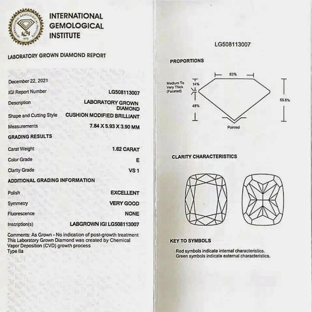 Diamanti Lab Grown Taglio Cuscino da ct 1,00 a ct 5,00