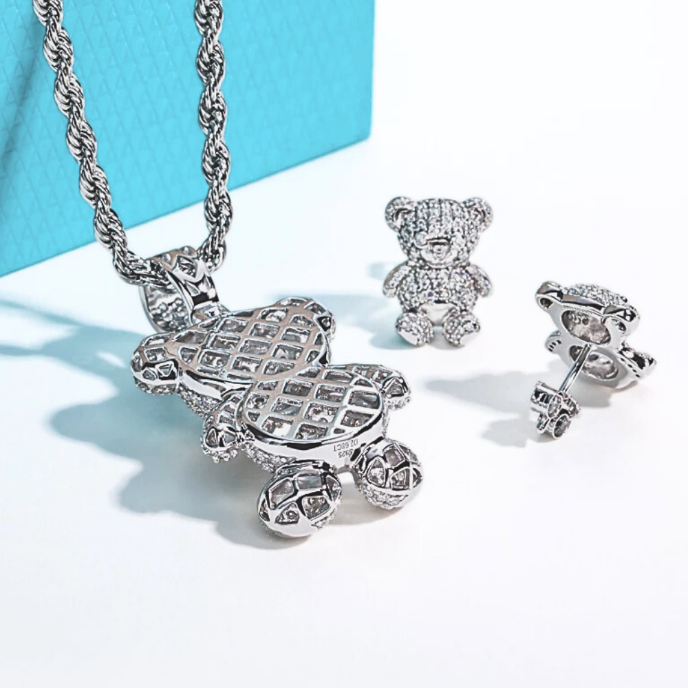 Parure Collana e Orecchini con Orsetti in Moissanite
