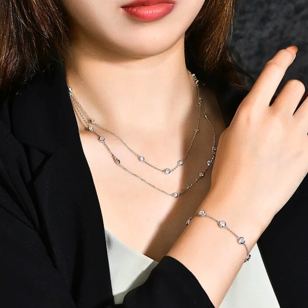 Collana di cm 90 a Castoni Tondi con Moissaniti per ct 3,30