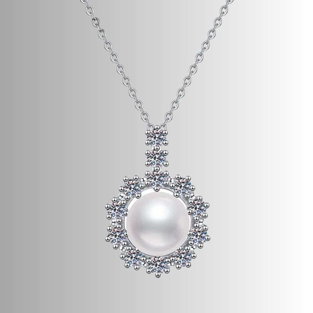 Collana con Perla Naturale e contorno di Moissaniti