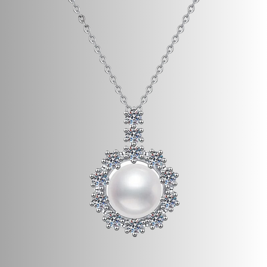 Collana con Perla Naturale e contorno di Moissaniti