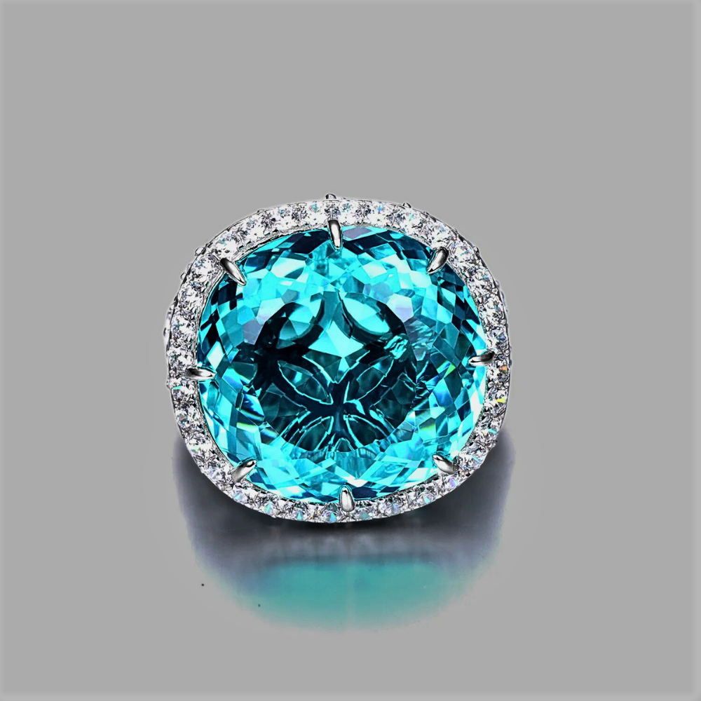 Fascione con Tormalina Paraiba Coltivata e Diamanti Sintetici ad Alto Contenuto di Carbonio