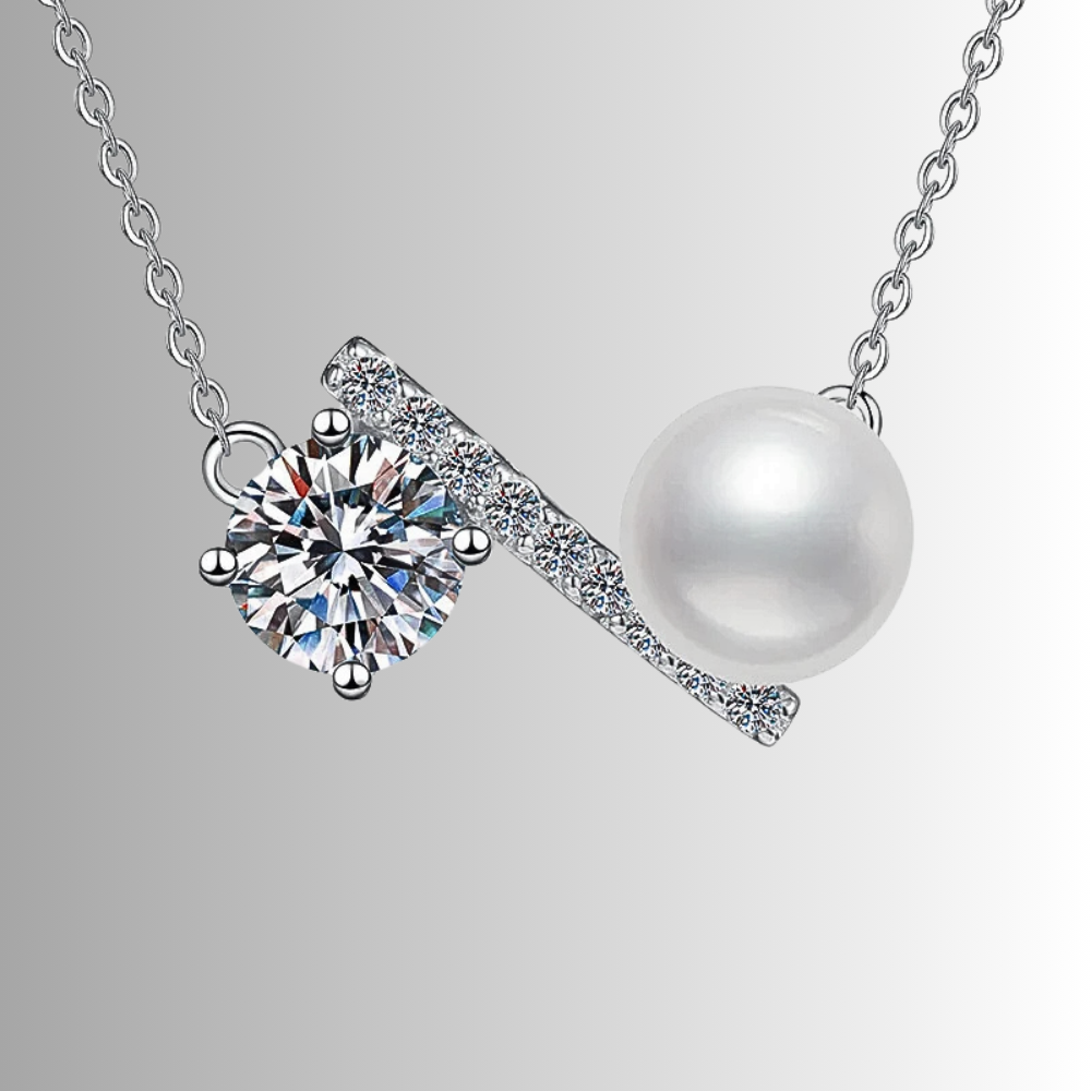 Collana con Moissanite da ct 1,00 e Perla Naturale