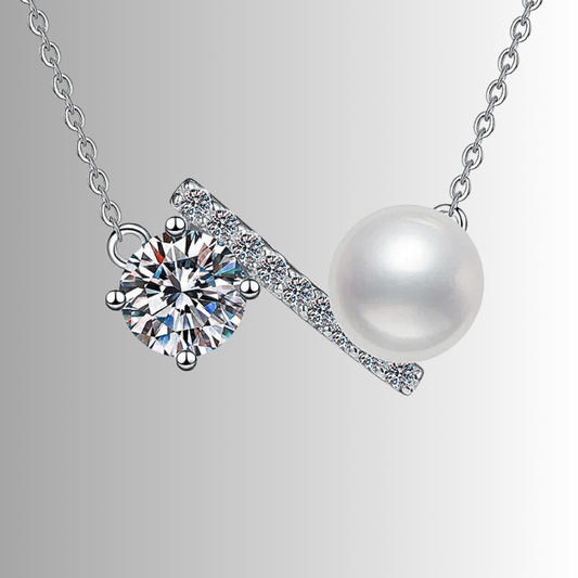 Collana con Moissanite da ct 1,00 e Perla Naturale