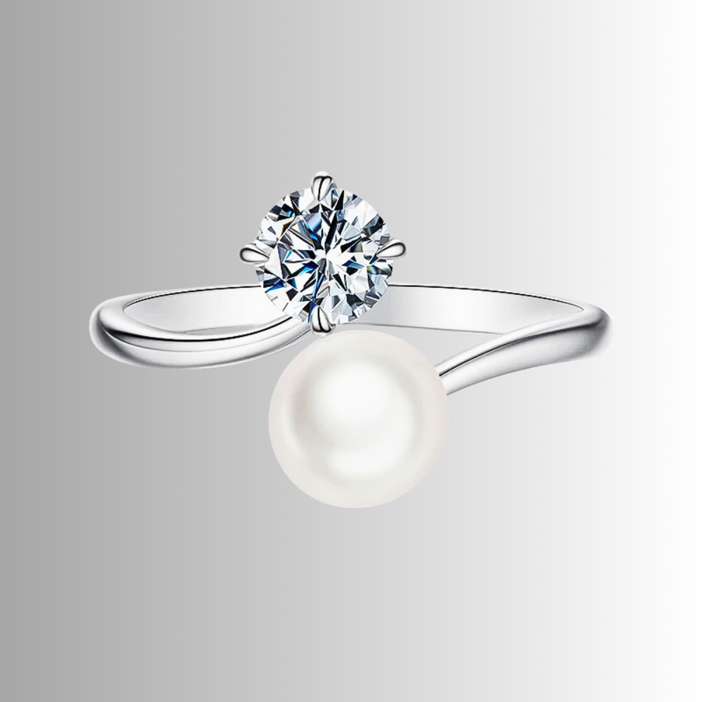 Anello Contrariè con Moissanite e Perla