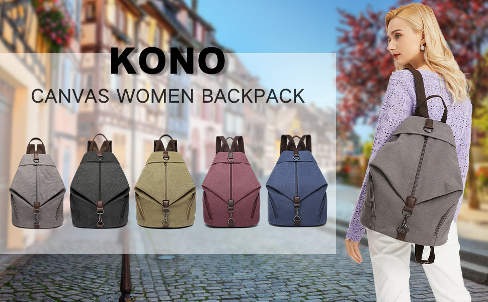 KONO Canvas Backpack WOMEN'S Vintage Daypack shoulder bag Large Shoulder Backpack travel bag for Travel Outdoor & School