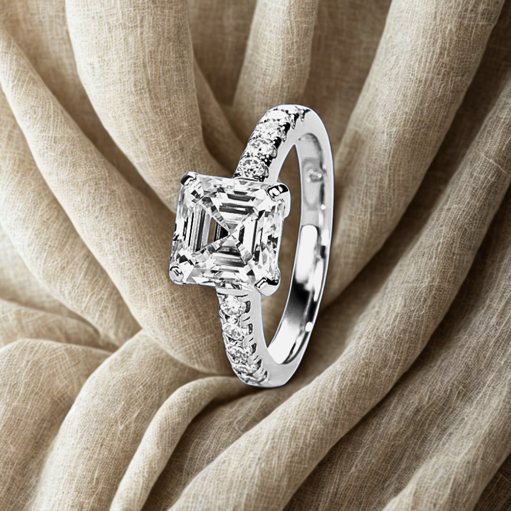 Solitario con Moissanite Taglio Asscher di ct 3,00