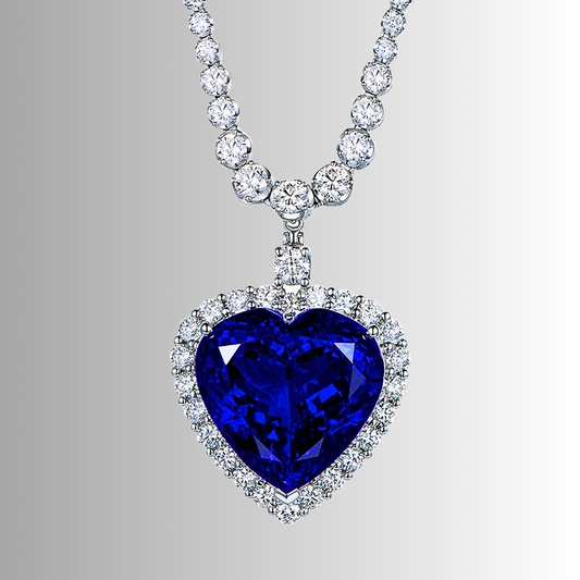 Collana Tennis con Zaffiro Taglio Cuore di 48 ct e Brillanti Coltivati