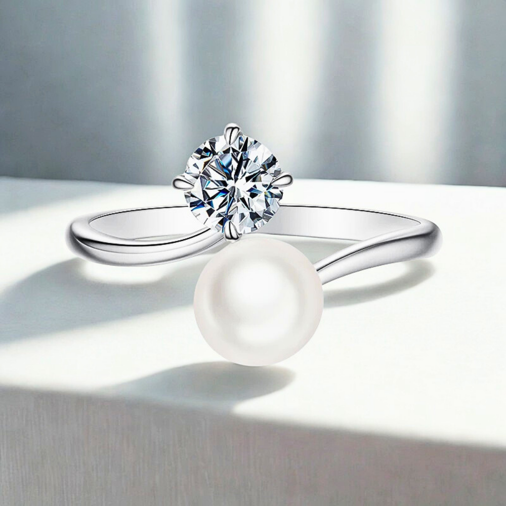 Anello Contrariè con Moissanite e Perla