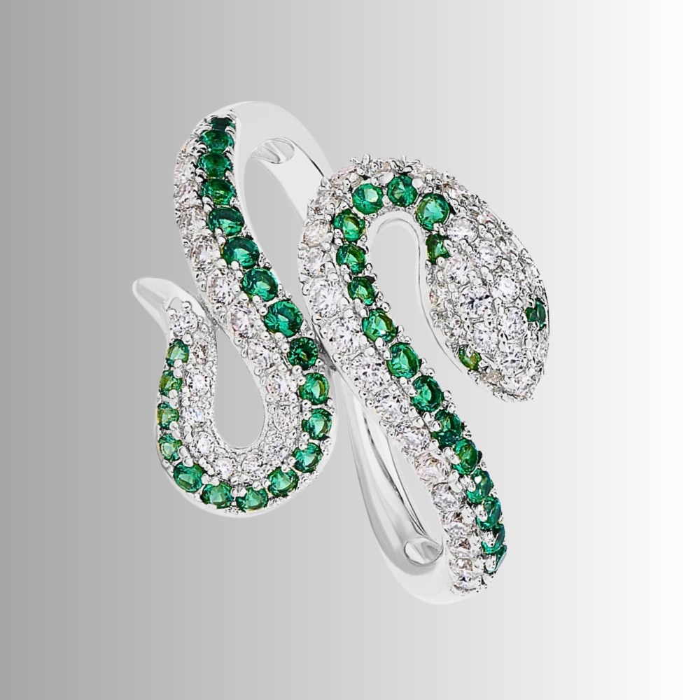 Anello a Serpente in Moissaniti Verde Smeraldo e D Color