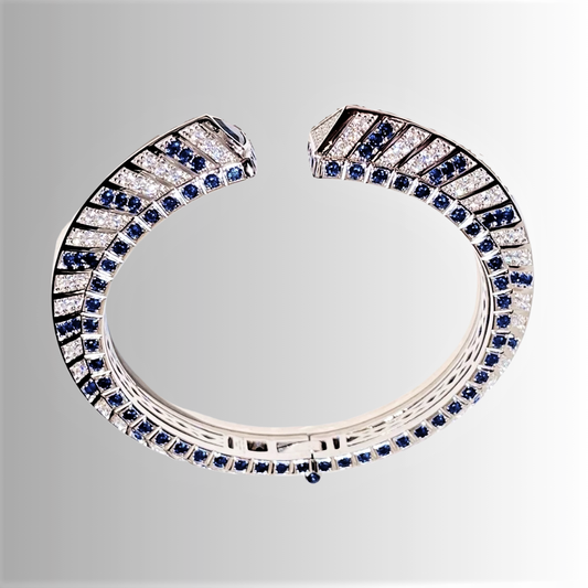 Bracciale Rigido con Zaffiri Coltivati e Brillanti Sintetici ad Alto Contenuto di Carbonio