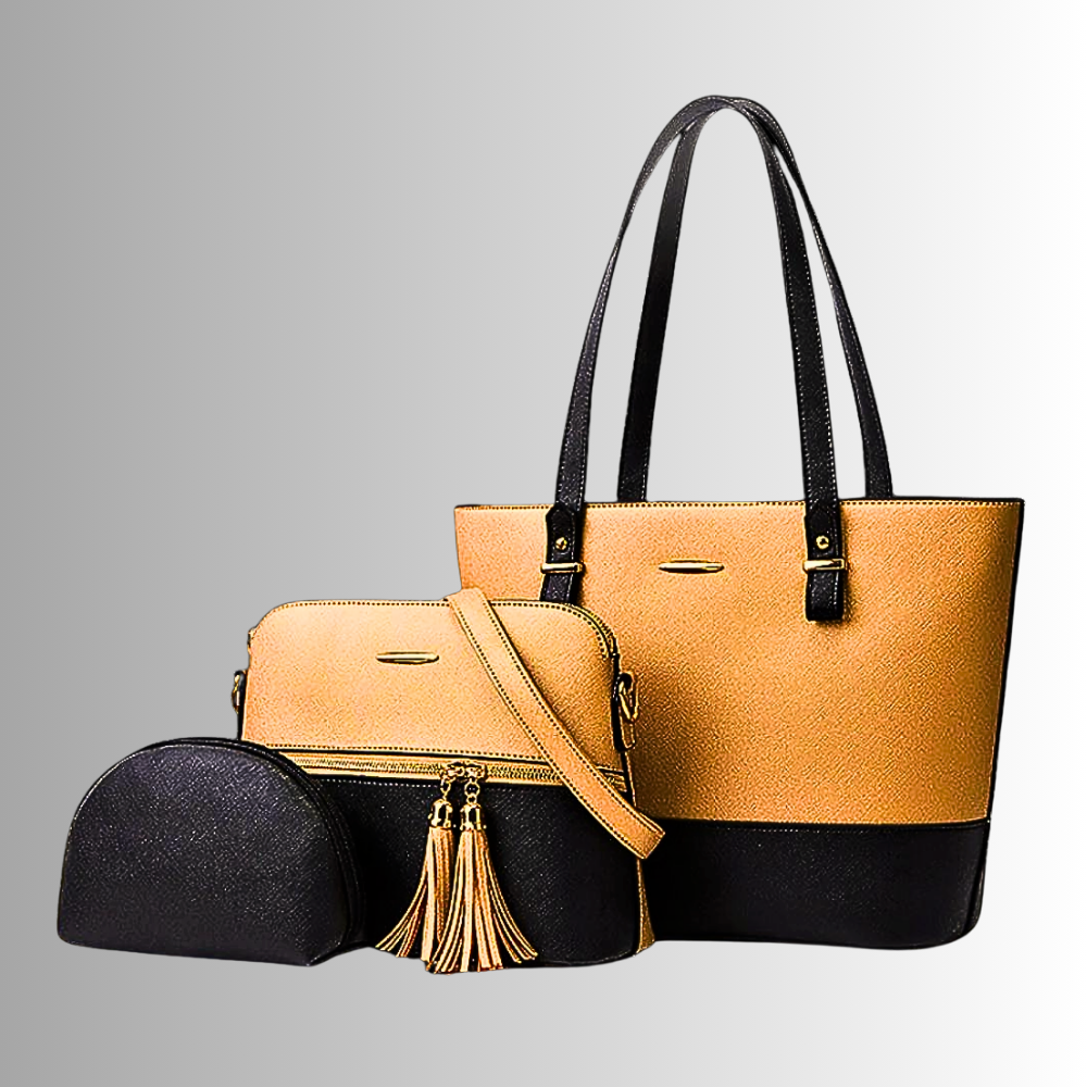 Conjunto de dos bolsos y un clutch: elegancia y funcionalidad 