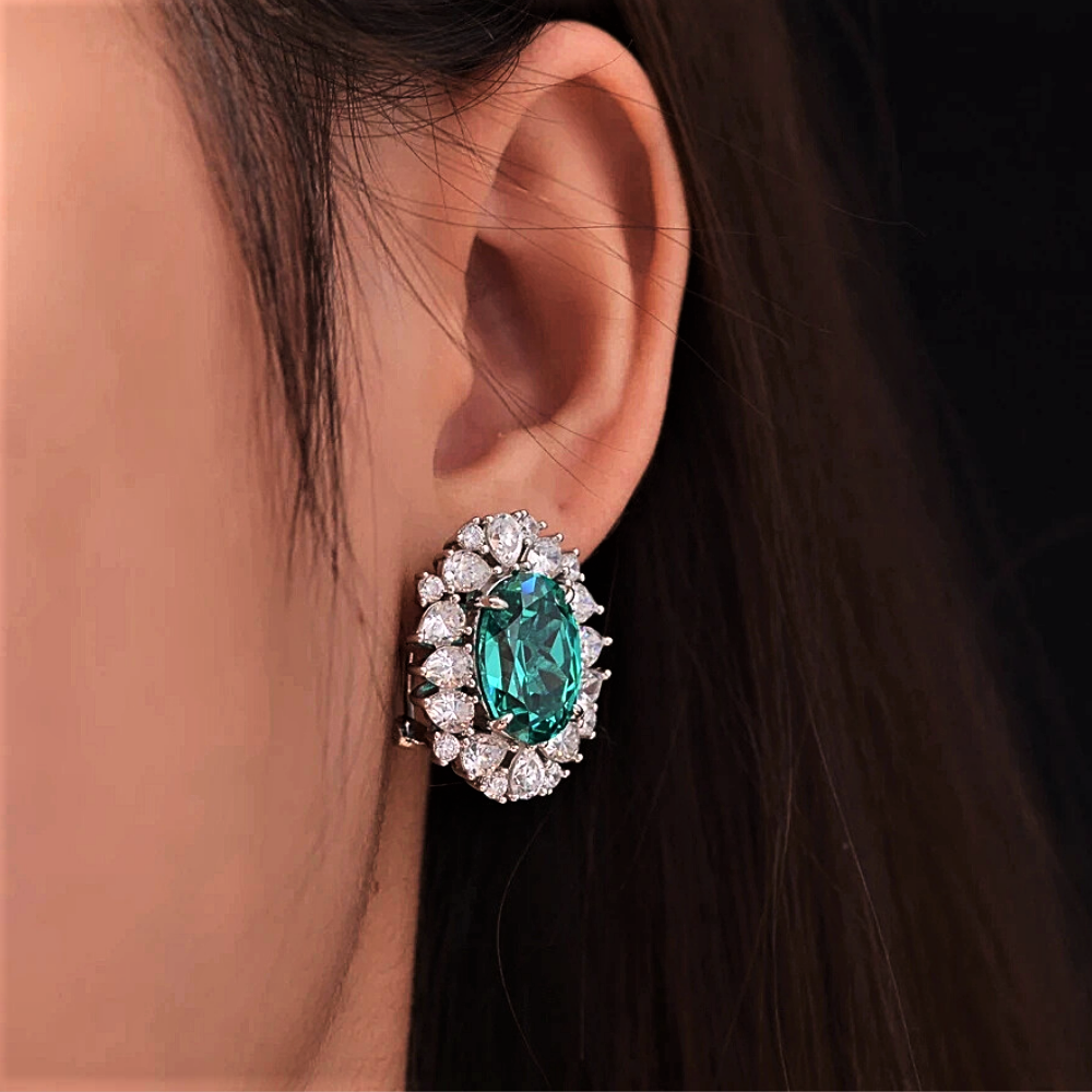 Orecchini con Moissanite Tormalina Paraiba e Diamanti Taglio Goccia e Brillante