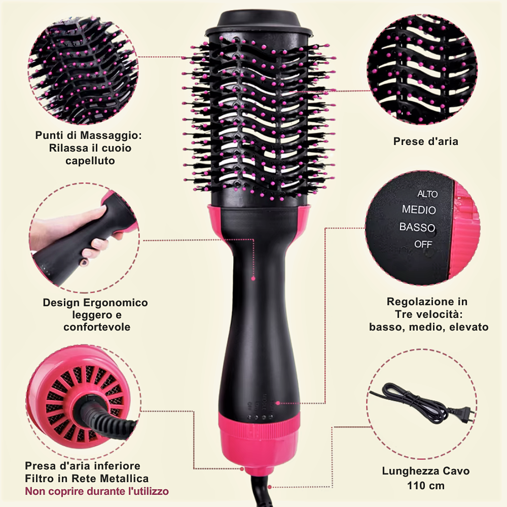 Spazzola Asciugacapelli Professionale 4 in 1