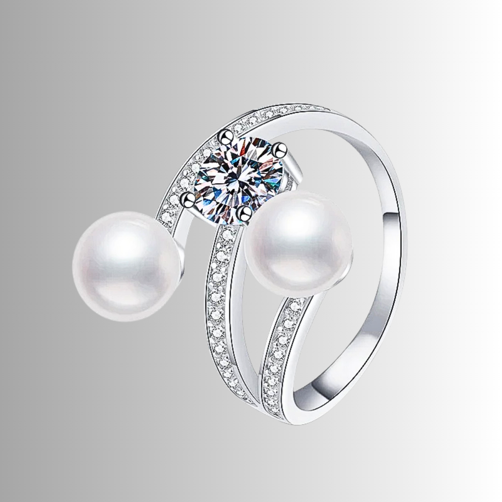 Anello con Moissanite da ct 1,00 e Perle Naturali