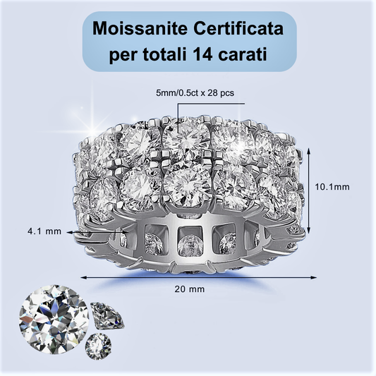 Anello Regale con 28 Moissaniti da 0.50ct: Fascia Preziosa da 14 Carati di Sfarzo Puro