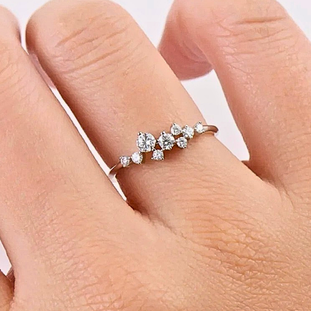 Parure Collana, Bracciale e Anello con Moissaniti Sfalsate