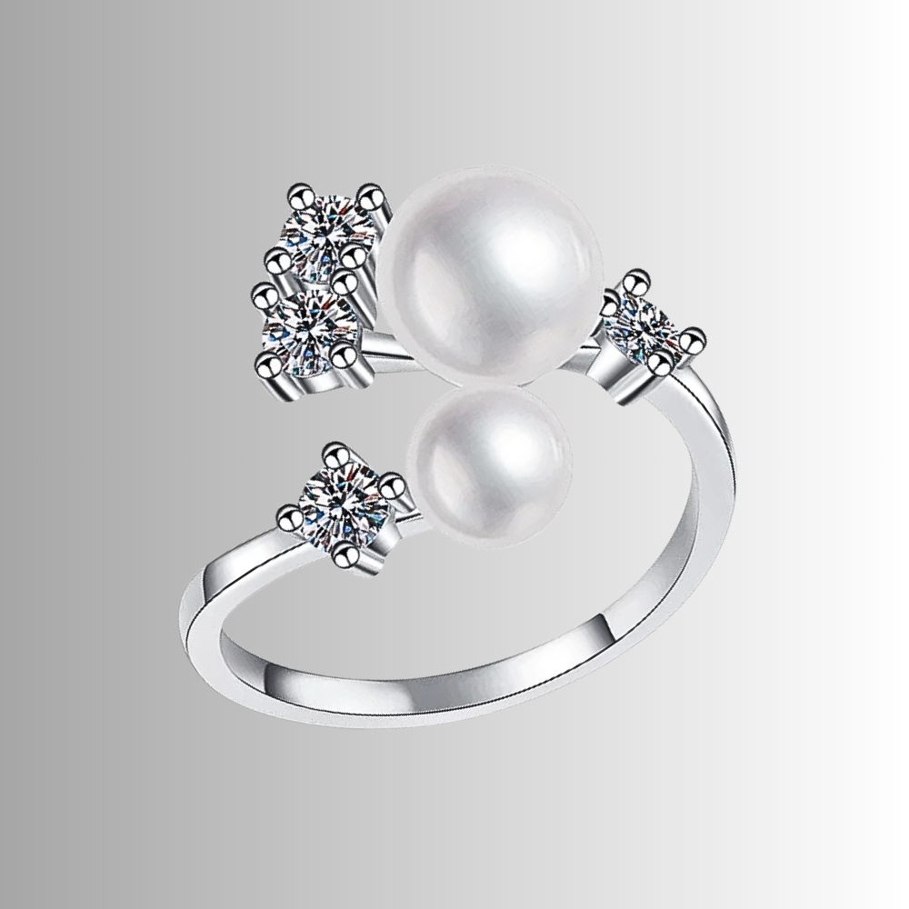 Anello Contrariè con Moissaniti e Perle