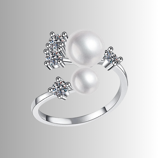 Anello Contrariè con Moissaniti e Perle