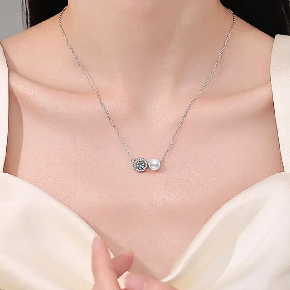 Collana con Moissaniti e Perla Naturale