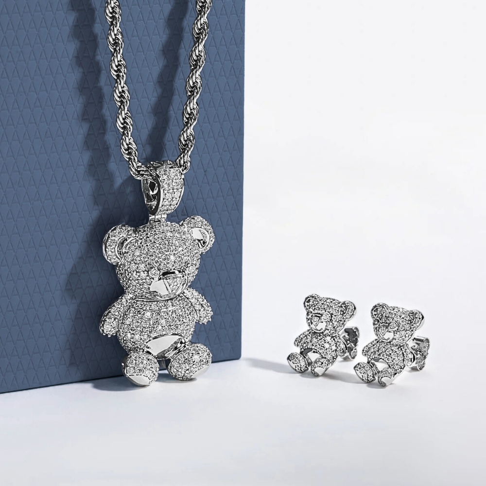 Parure Collana e Orecchini con Orsetti in Moissanite