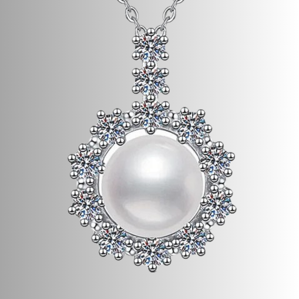 Collana con Perla Naturale e contorno di Moissaniti