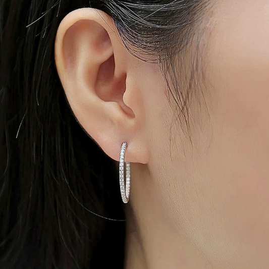 Orecchini a Cerchio Aperto con Striscia di Moissaniti