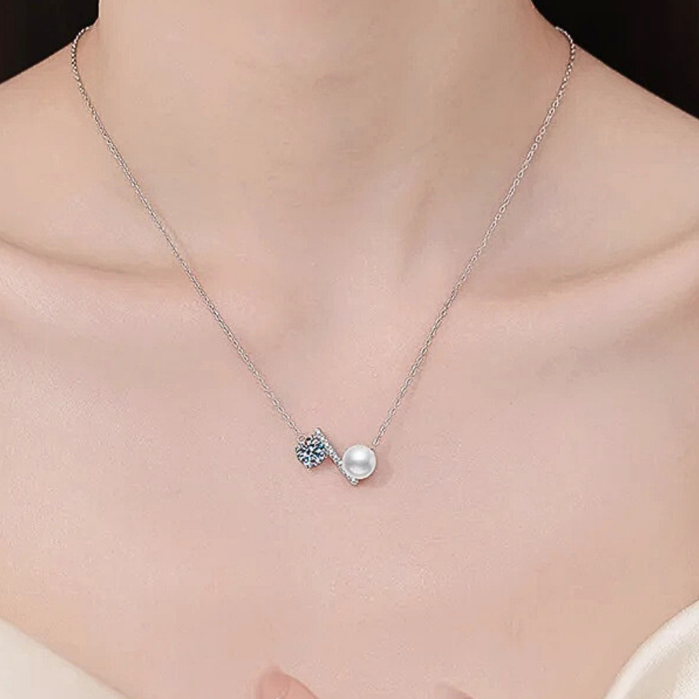 Collana con Moissanite da ct 1,00 e Perla Naturale