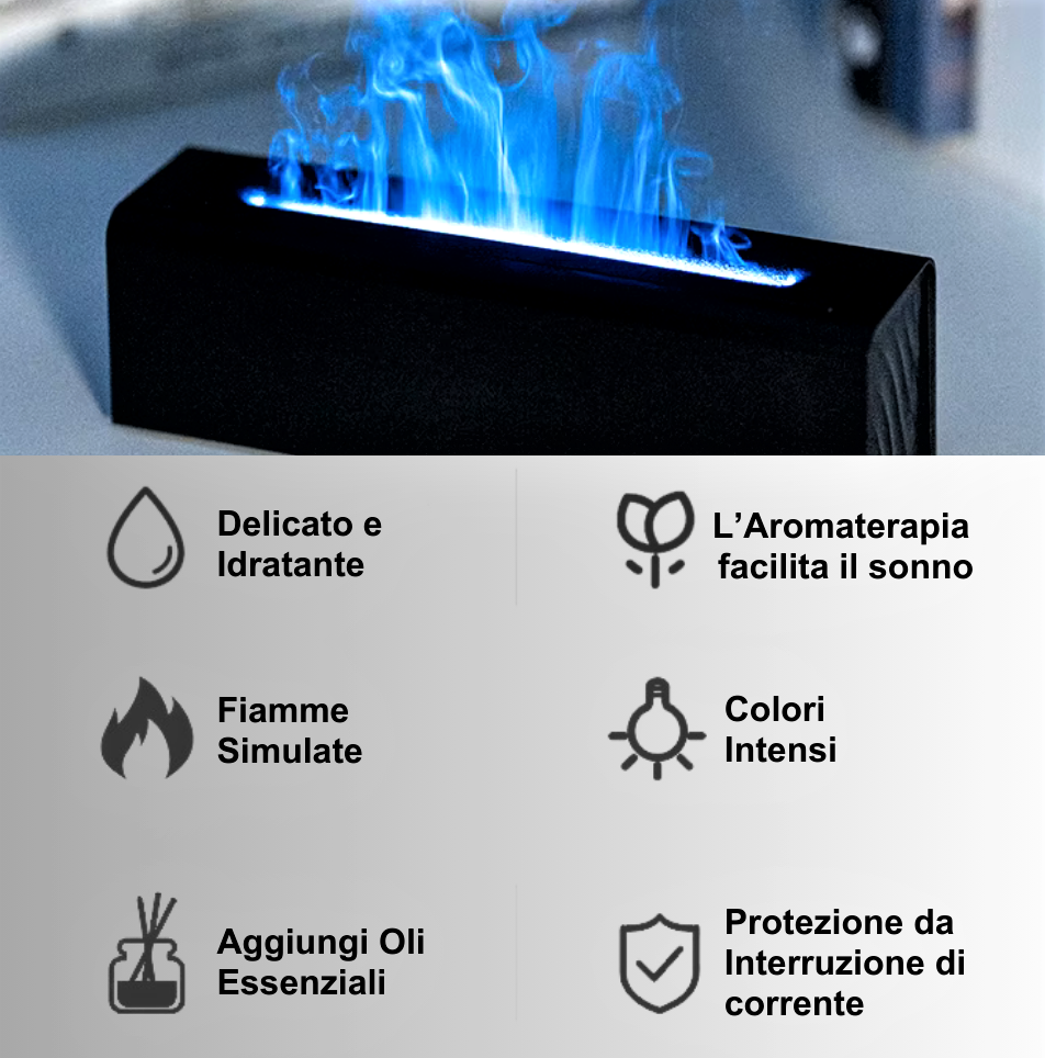 Diffusore per Aromaterapia con Simulazione di Fiamme Colorate: Design e Benessere in un Solo Dispositivo