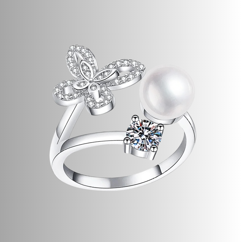 Anello a Farfalla con Moissanite e Perla