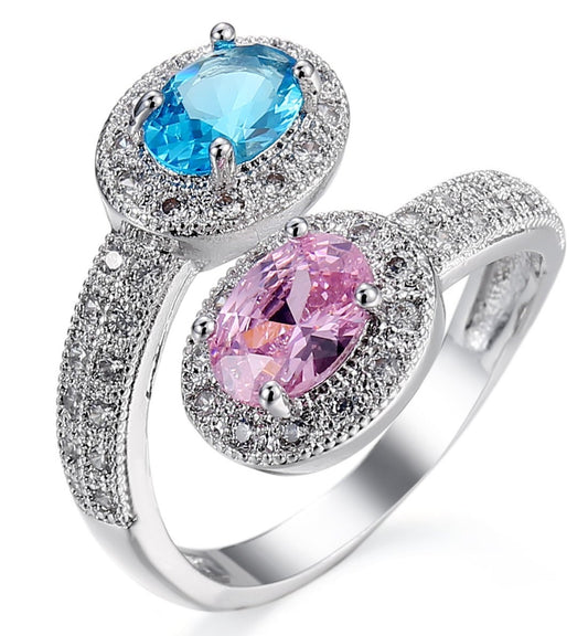 Anillo "Contrariè" con circonitas ovaladas de colores